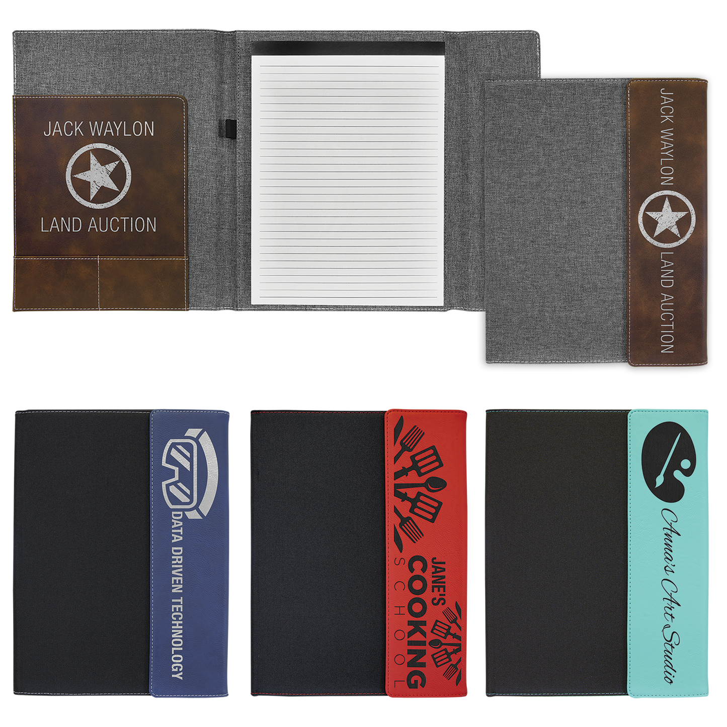 9 1/2" x 12" Laserable Leatherette / Canvas Portfolio with Notepad