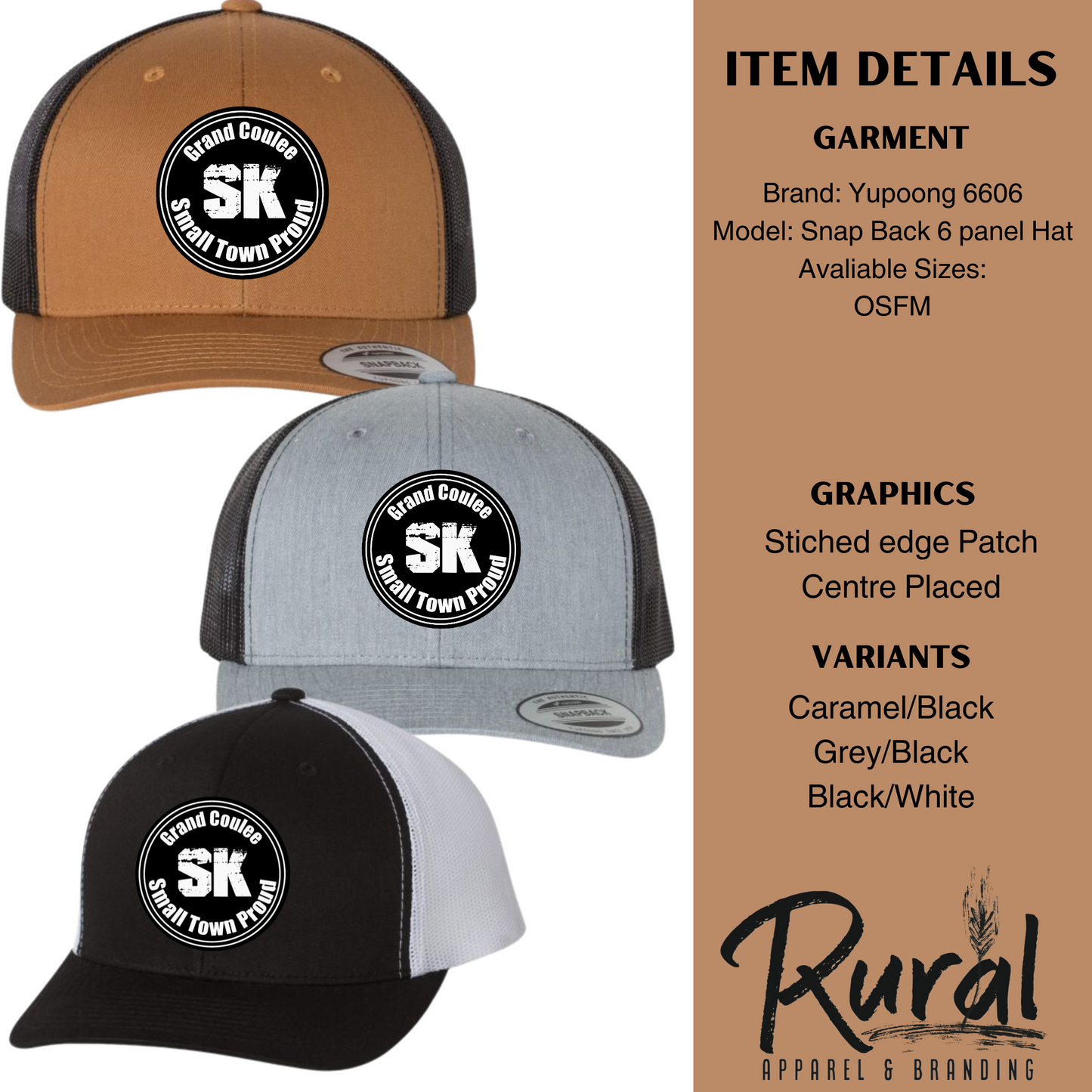 Yupoong Snap Back with Stitched border Patch - Small Town Proud